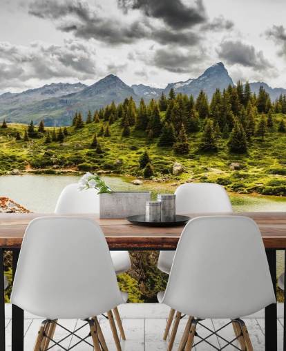 Decorazione murale con lago e montagna