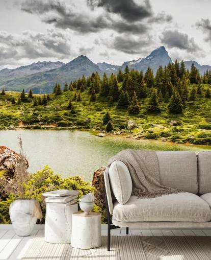 Decorazione murale con lago e montagna