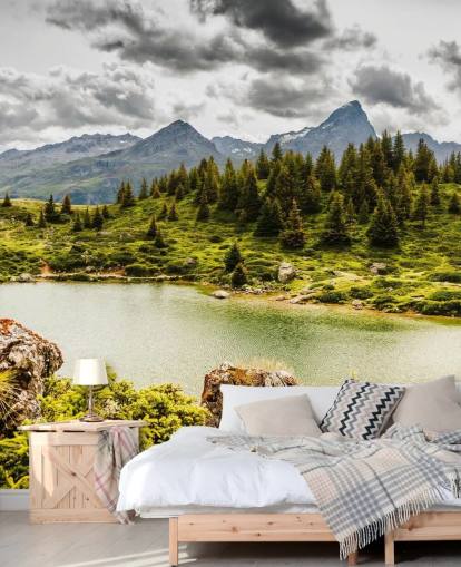 Decorazione murale con lago e montagna