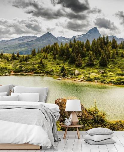 Decorazione murale con lago e montagna