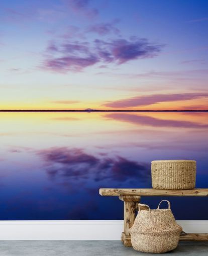 Blauw en roze Sunrise behang