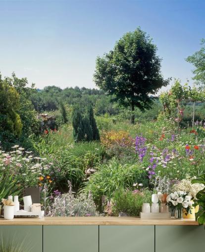 Pittoreska engelska trädgården i sommar väggmålning Pittoreska engelska trädgården i sommar väggmålning