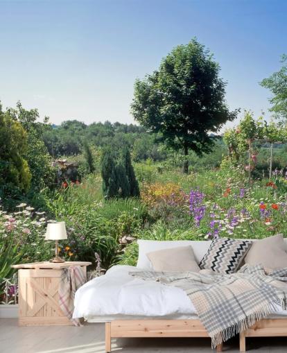 Décoration murale d'un jardin anglais pittoresque en été