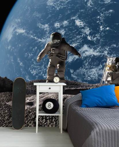 mukautettu astronautti-taustakuvamaalaus nimeltä The Astronaut lasten makuuhuoneisiin