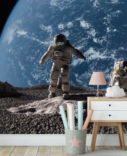 op maat gemaakte astronaut behangmuurschildering genaamd The Astronaut voor kinderkamers