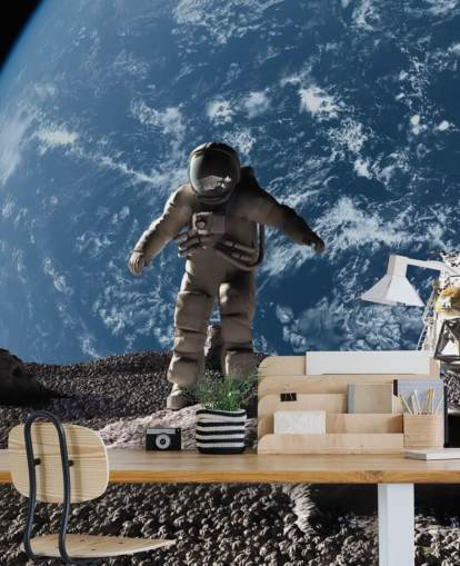 mural de papel pintado personalizado de astronautas llamado El astronauta para dormitorios infantiles