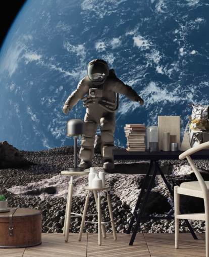 carta da parati murale personalizzata con astronauta chiamata The Astronaut per le camerette dei bambini