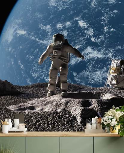 mural de papel pintado personalizado de astronautas llamado El astronauta para dormitorios infantiles