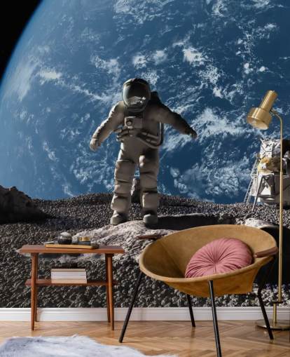 mural de papel pintado personalizado de astronautas llamado El astronauta para dormitorios infantiles