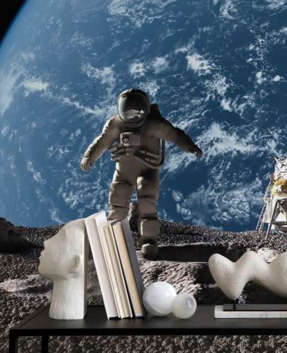 carta da parati murale personalizzata con astronauta chiamata The Astronaut per le camerette dei bambini carta da parati murale personalizzata con astronauta chiamata The Astronaut per le camerette dei bambini