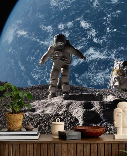 mural de papel pintado personalizado de astronautas llamado El astronauta para dormitorios infantiles