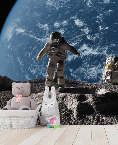 carta da parati murale personalizzata con astronauta chiamata The Astronaut per le camerette dei bambini