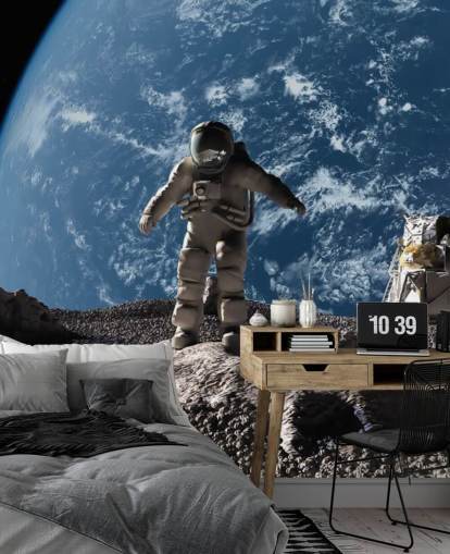 op maat gemaakte astronaut behangmuurschildering genaamd The Astronaut voor kinderkamers op maat gemaakte astronaut behangmuurschildering genaamd The Astronaut voor kinderkamers