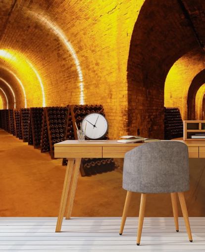 Papel de parede 3D de túneis de vinho iluminados Papel de parede 3D de túneis de vinho iluminados