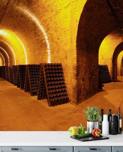 Papel de parede 3D de túneis de vinho iluminados Papel de parede 3D de túneis de vinho iluminados