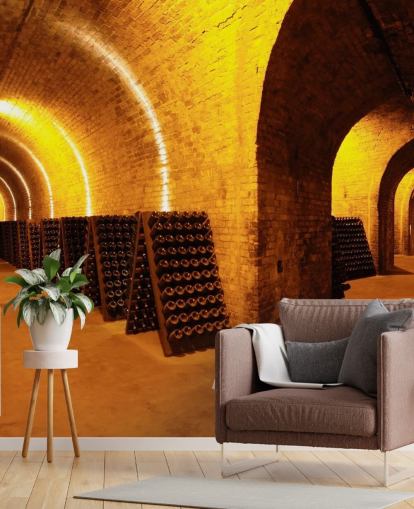 Lit Wine Tunnels 3D Wallpaper
