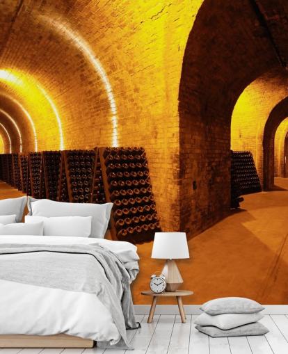 Lit Wine Tunnels 3D Wallpaper