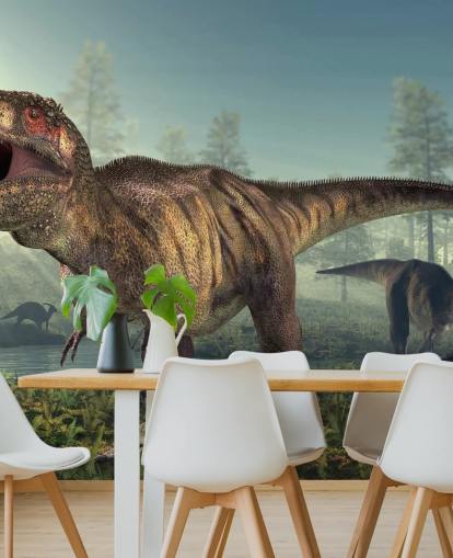 Tyrannosaurus Rex Hunts väggmålning Bakgrund Tyrannosaurus Rex Hunts väggmålning Bakgrund