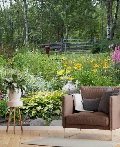 Decorazione murale con giardino fiorito britannico
