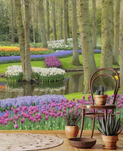 Värikäs tulppaanit Park seinämaalaus