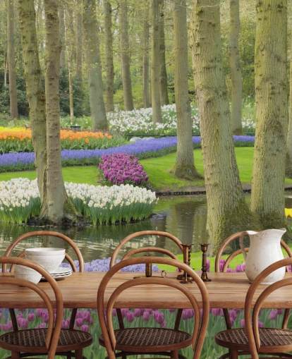 Kleurrijke tulpen park muurschildering