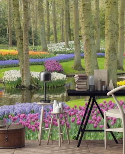Kleurrijke tulpen park muurschildering