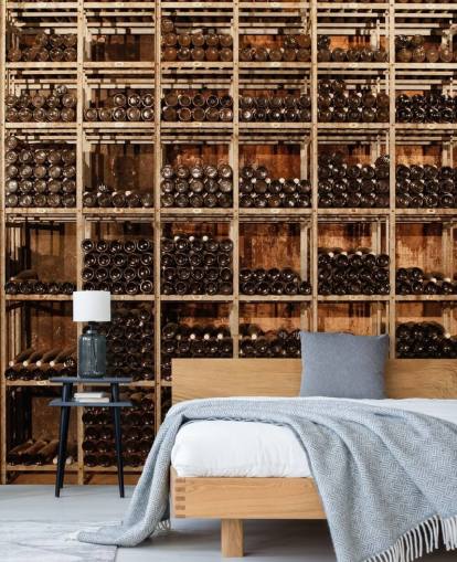 dunkles, personalisierbares Weinkeller-Tapeten-Wandbild namens Wine Racks von Image Source für Restaurants, Küchen und Keller