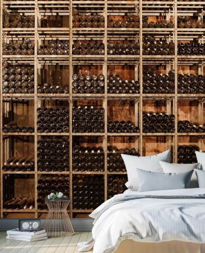 dark customizable wine cellar wallpaper mural called Wine Racks by Image Source for restaurants, kitchens and basements