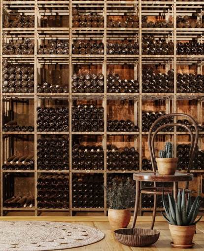 dunkles, personalisierbares Weinkeller-Tapeten-Wandbild namens Wine Racks von Image Source für Restaurants, Küchen und Keller