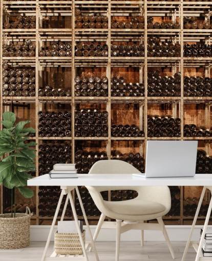 mörk anpassningsbar vinkällare tapetväggmålning kallad Wine Racks av Image Source för restauranger, kök och källare