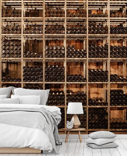 donkere aanpasbare wijnkelder behangmuurschildering genaamd Wine Racks by Image Source voor restaurants, keukens en kelders donkere aanpasbare wijnkelder behangmuurschildering genaamd Wine Racks by Image Source voor restaurants, keukens en kelders