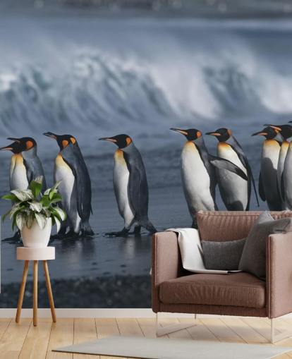 Fondo de pantalla de pingüinos haciendo cola