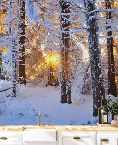 Snötäckta träd väggmålning Snötäckta träd väggmålning