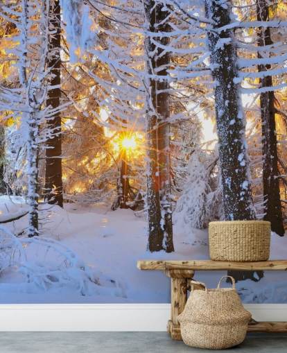 Snötäckta träd väggmålning