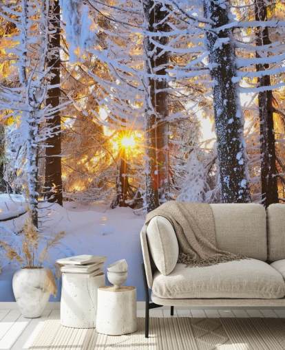 Snötäckta träd väggmålning Snötäckta träd väggmålning