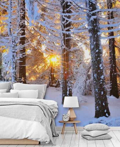 Snötäckta träd väggmålning