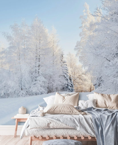 Besneeuwde bomen muurschildering