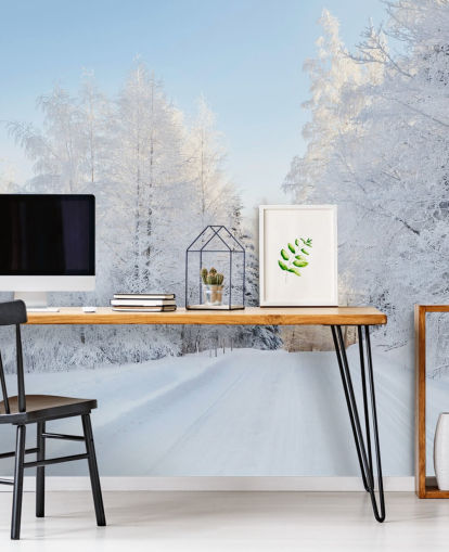 Lumiset puut seinämaalaus