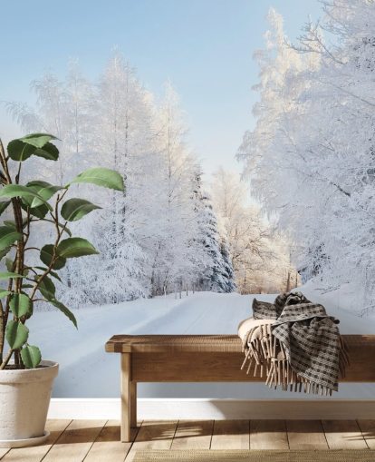 Besneeuwde bomen muurschildering Besneeuwde bomen muurschildering