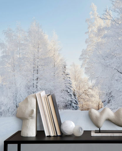 Decorazione murale con alberi innevati