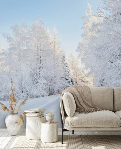 Decorazione murale con alberi innevati