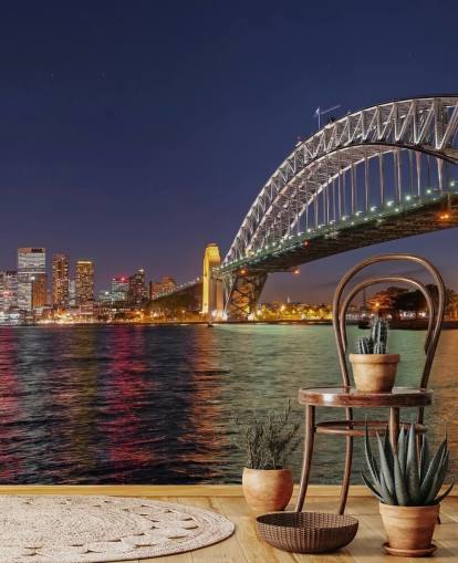 lit up sydney bridge at night wallpaper