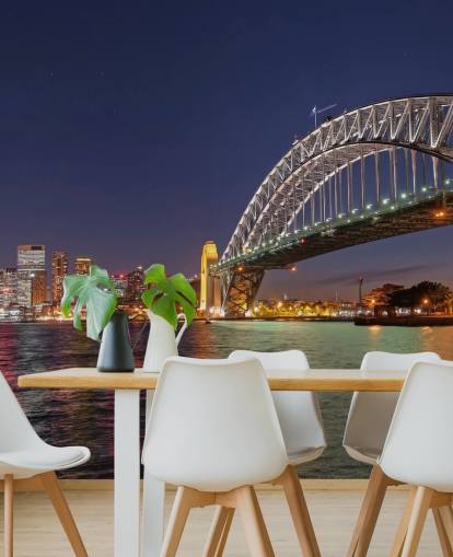 lit up sydney bridge at night wallpaper