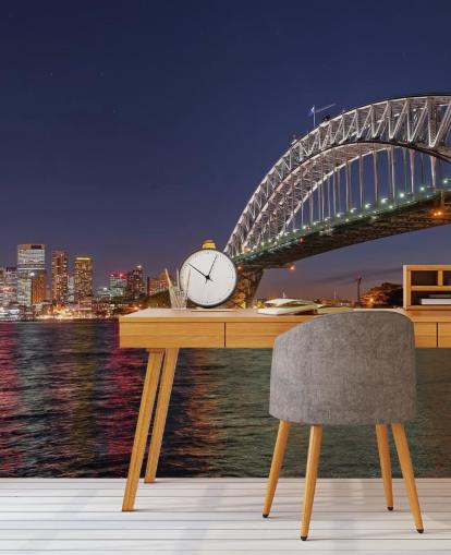 lit up sydney bridge at night wallpaper