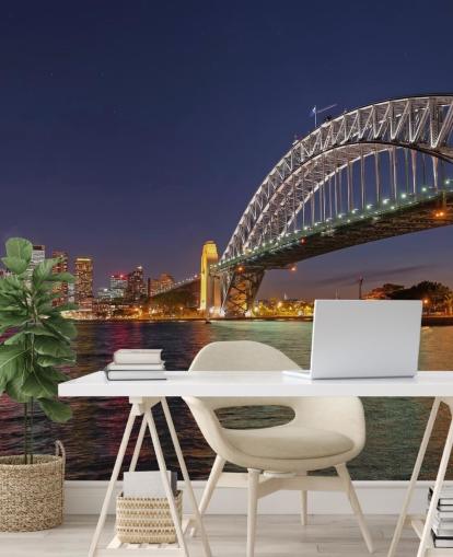 lit up sydney bridge at night wallpaper