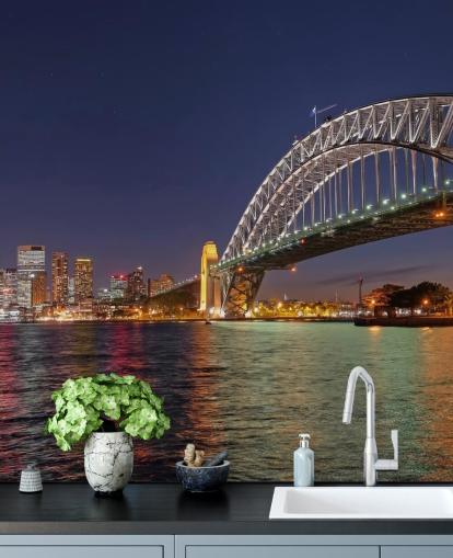 lit up sydney bridge at night wallpaper