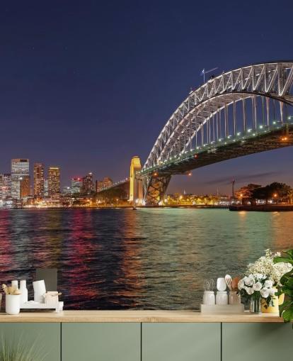 fondo de pantalla iluminado puente de sydney en la noche