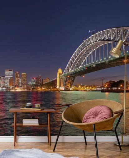 lit up sydney bridge at night wallpaper