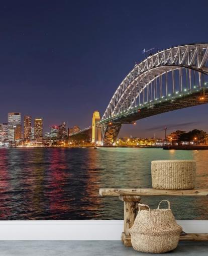 lit up sydney bridge at night wallpaper