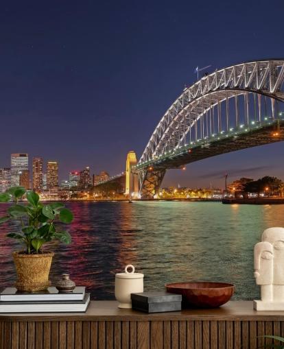 lit up sydney bridge at night wallpaper